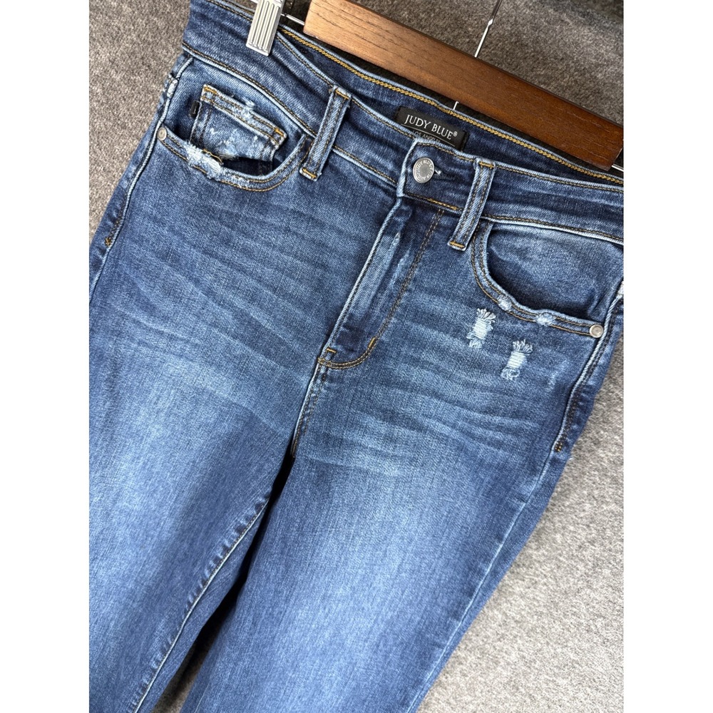 Judy Blue LA Women Size 5 27 Cropped Wide Leg Jeans Distressed Medium Wash Flare